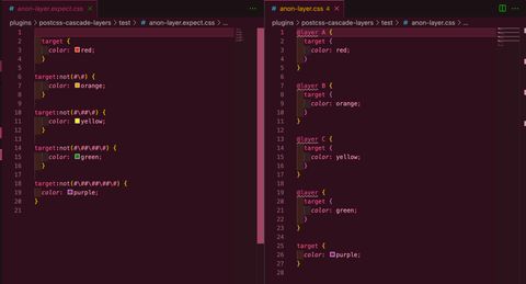 tape tests, with the expectation and original file side by side