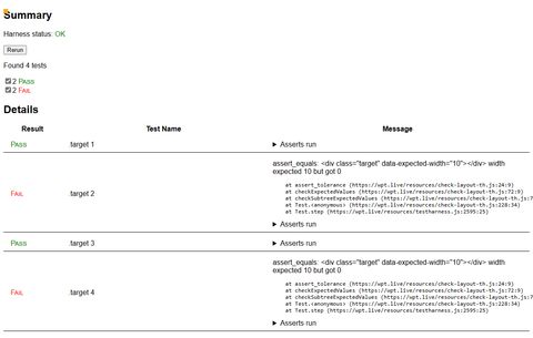 Test results for anchor-name-0002.html, showing two of four passing tests